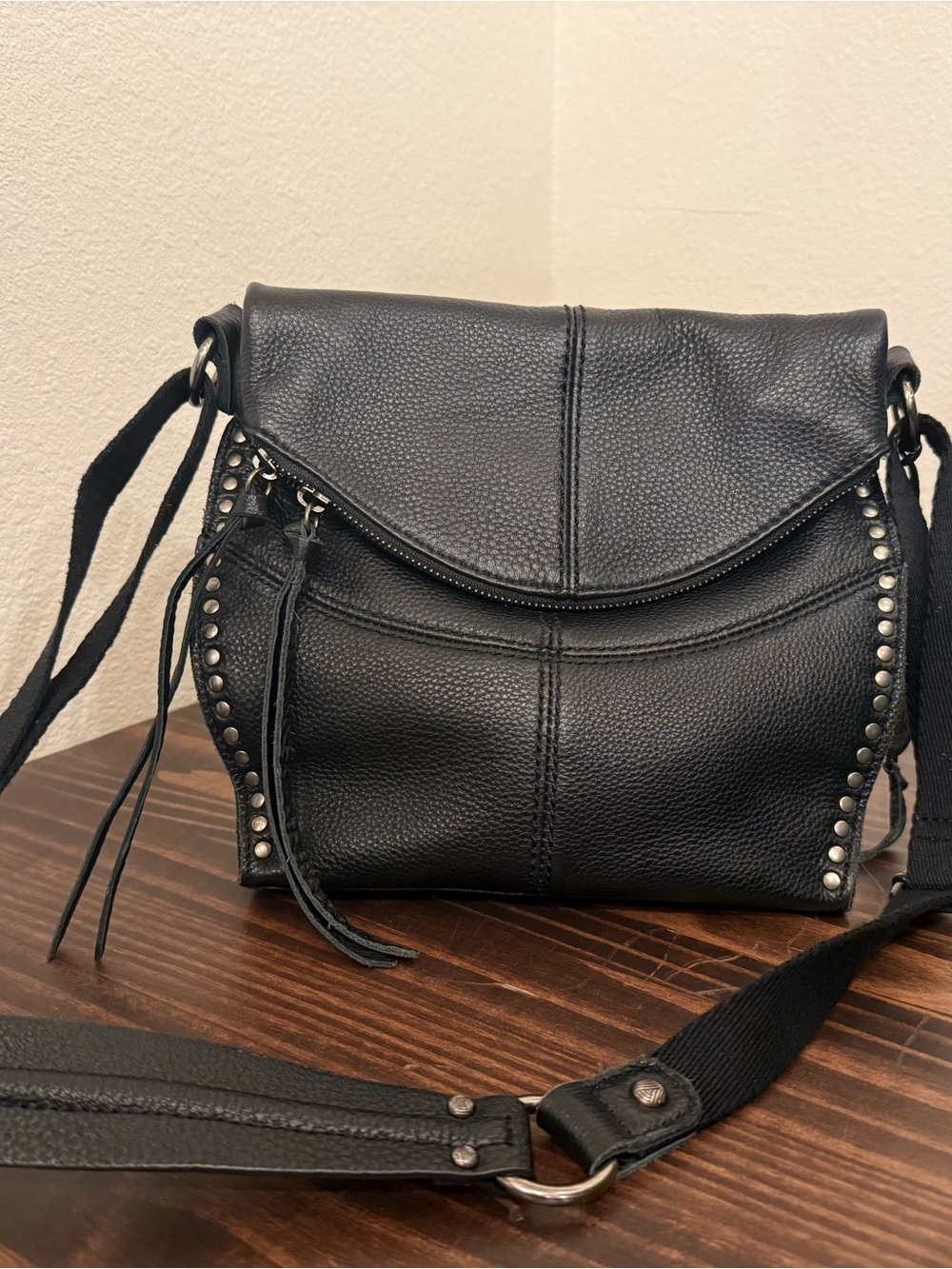 The Sak Black Studded Pebbled Leather Crossbody